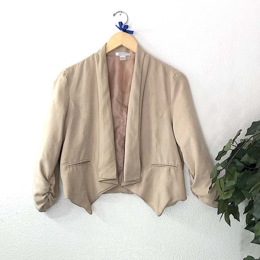 Poetry Tan Suede Cropped Blazer Jacket